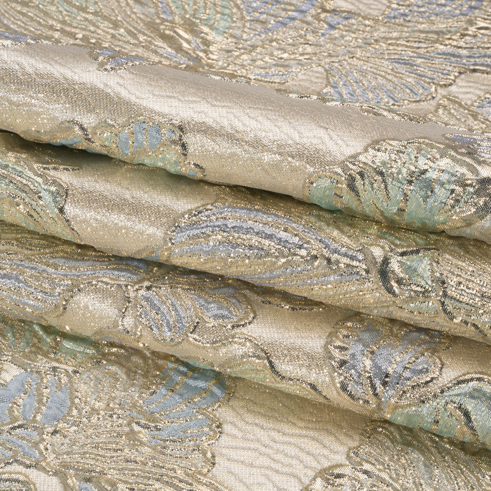 Metallic Silver, Periwinkle and Baby Blue Liquid Leaves Luxury Brocade - Full