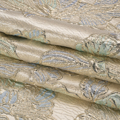 Metallic Silver, Periwinkle and Baby Blue Liquid Leaves Luxury Brocade - Full