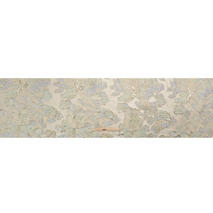 Metallic Silver, Periwinkle and Baby Blue Liquid Leaves Luxury Brocade - Drape