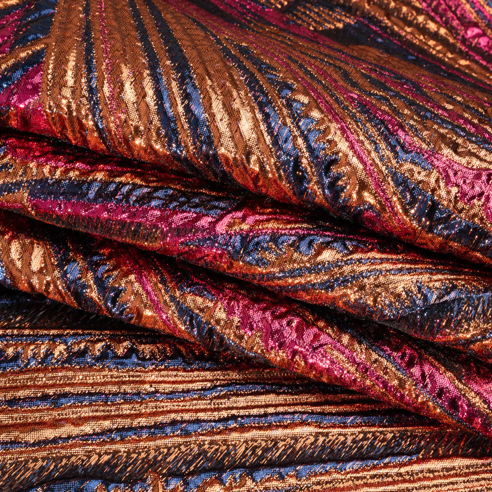Metallic Orange, Hot Pink and Navy Radiating Lines Luxury Brocade Full