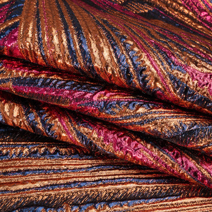 Metallic Orange, Hot Pink and Navy Radiating Lines Luxury Brocade Full