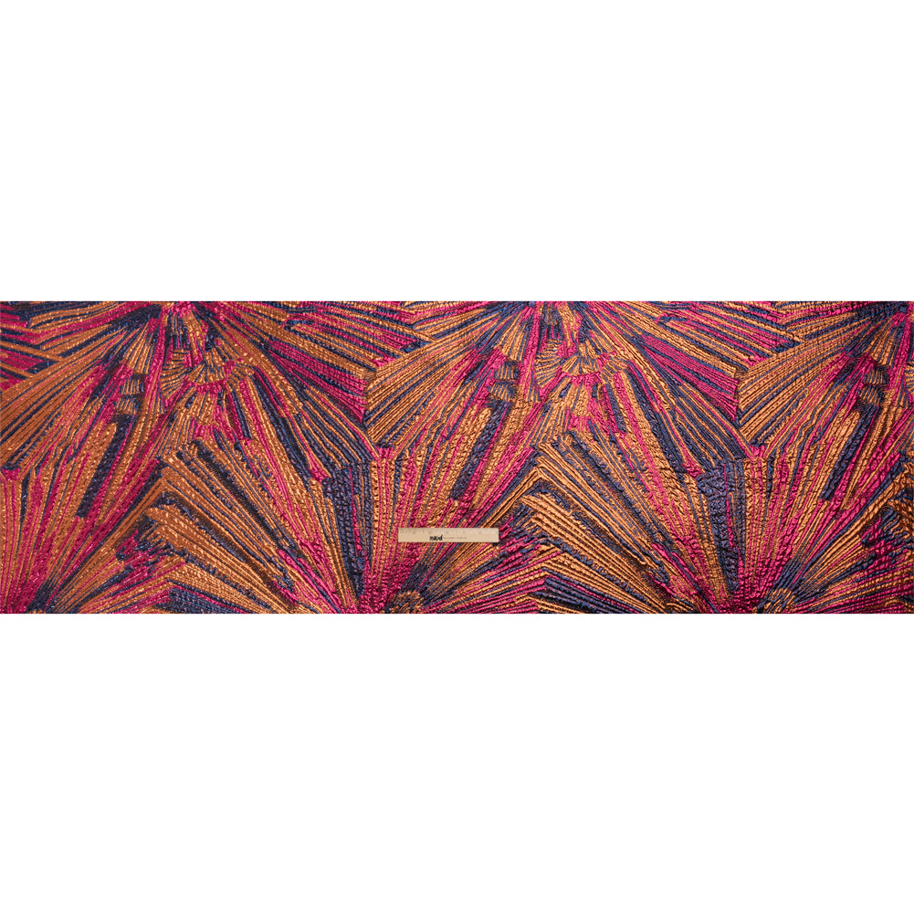 Metallic Orange, Hot Pink and Navy Radiating Lines Luxury Brocade Drape