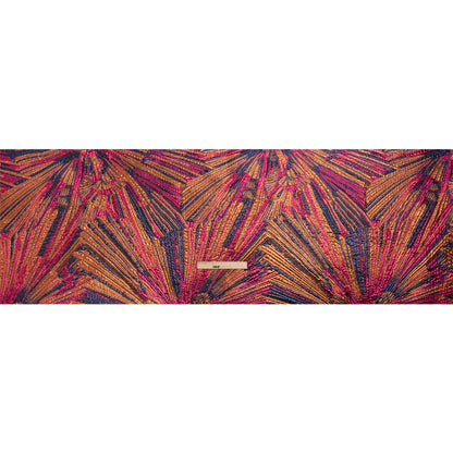 Metallic Orange, Hot Pink and Navy Radiating Lines Luxury Brocade Drape