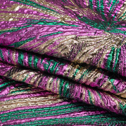 Metallic Gold, Fuchsia and Green Radiating Lines Luxury Brocade - Full