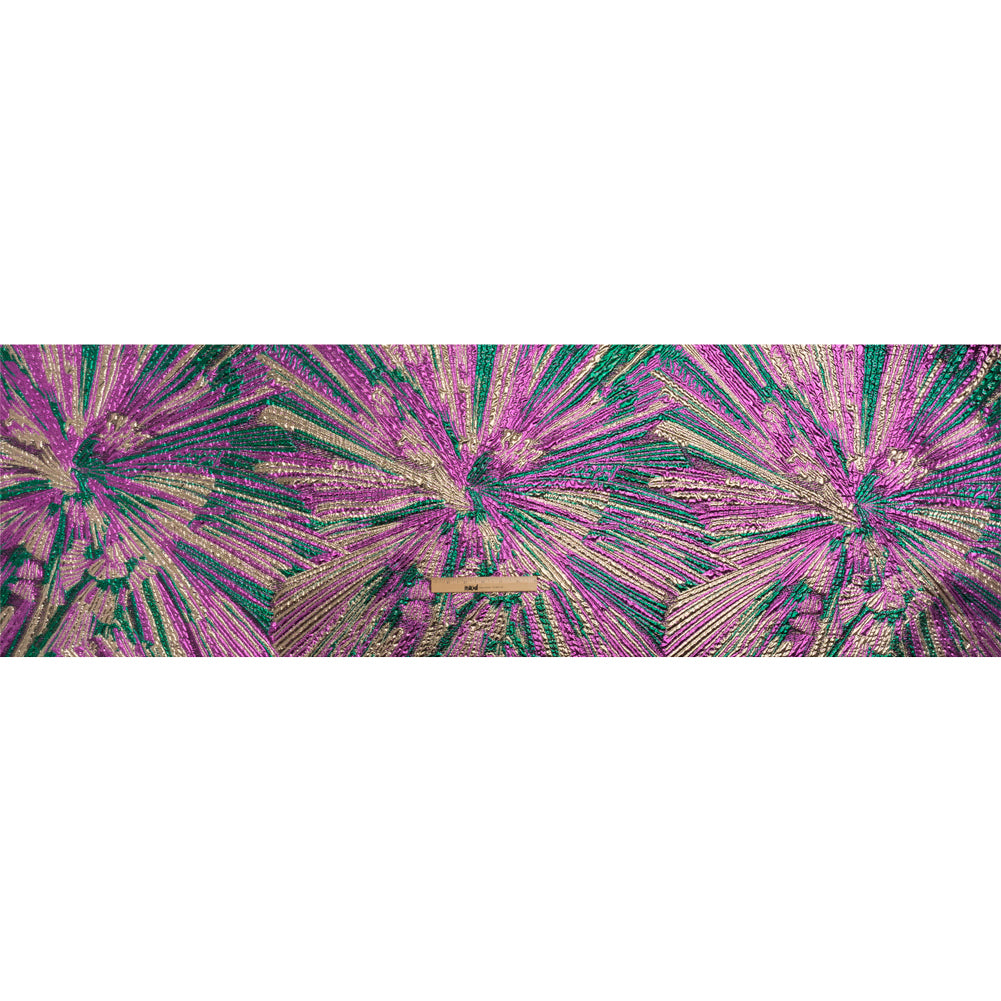 Metallic Gold, Fuchsia and Green Radiating Lines Luxury Brocade - Drape