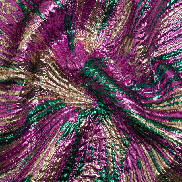 Metallic Gold, Fuchsia and Green Radiating Lines Luxury Brocade
