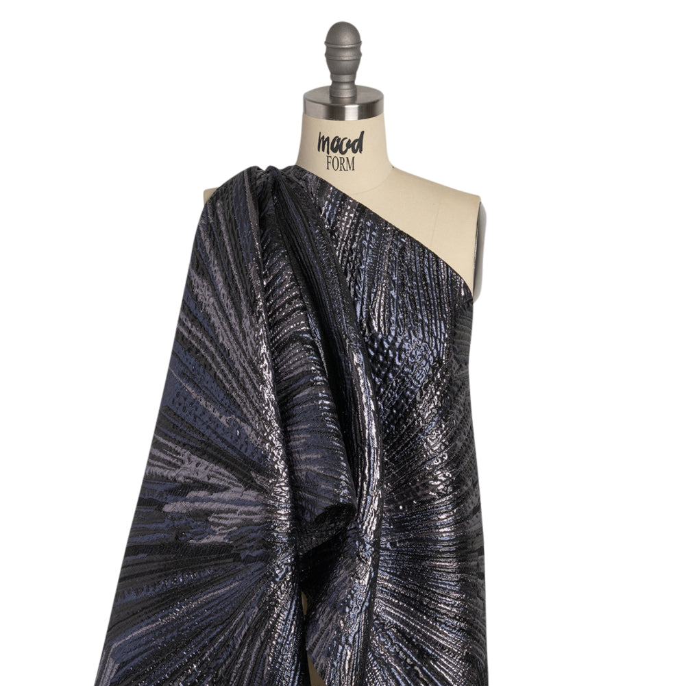 Metallic Gunmetal, Black and Navy Radiating Lines Luxury Brocade Detail