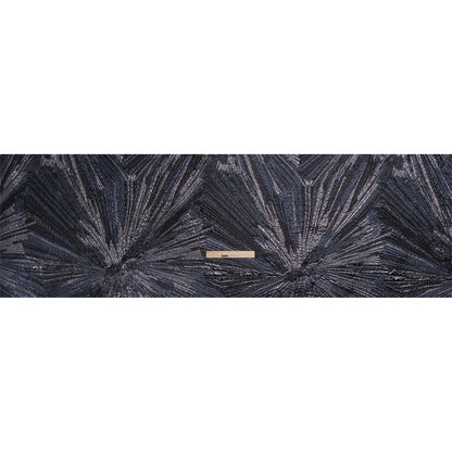 Metallic Gunmetal, Black and Navy Radiating Lines Luxury Brocade Drape