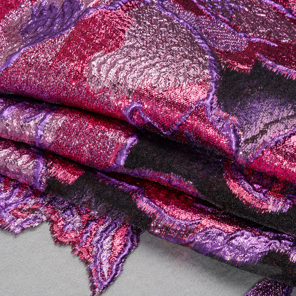 Metallic Hot Pink, Baby Pink and Purple Big Blooms and Leaves Luxury Burnout Brocade - Full