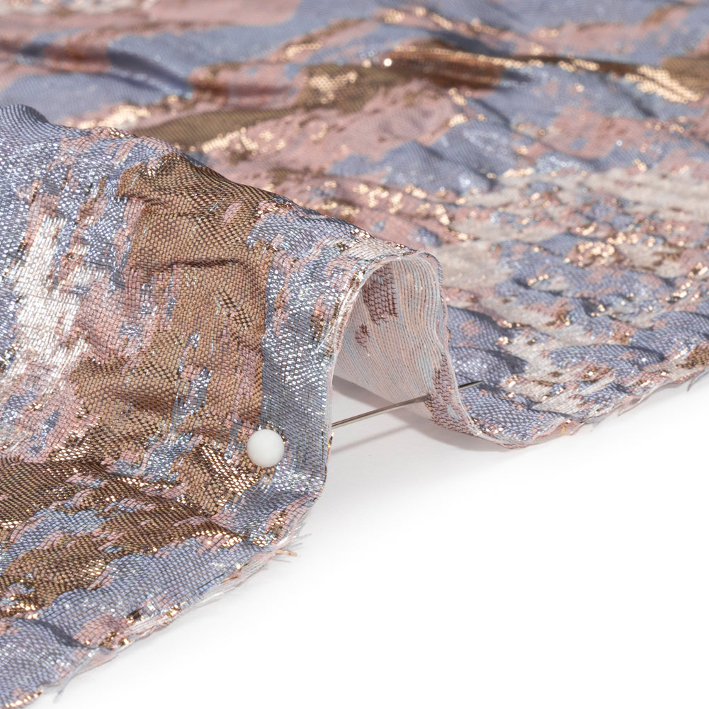 Metallic Gold, Mauve and Light Blue Abstract Waves Luxury Brocade Folded