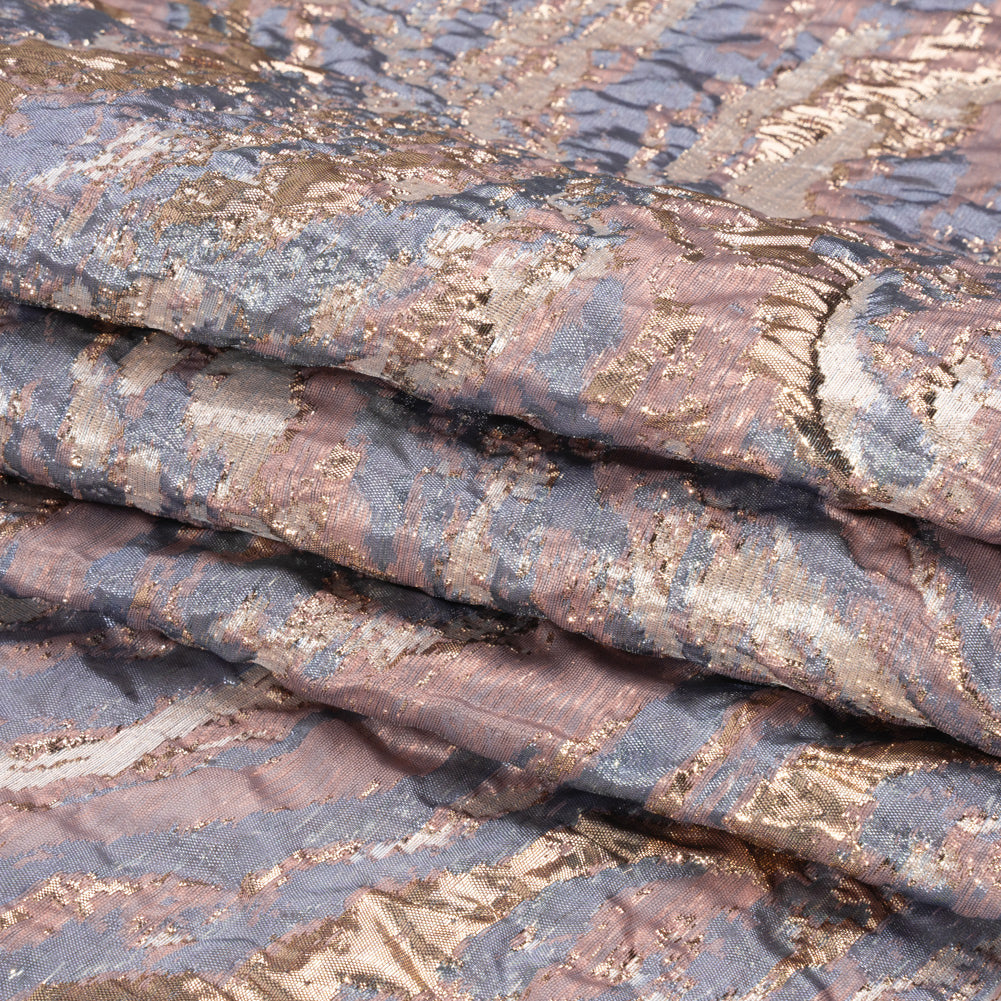 Metallic Gold, Mauve and Light Blue Abstract Waves Luxury Brocade Full