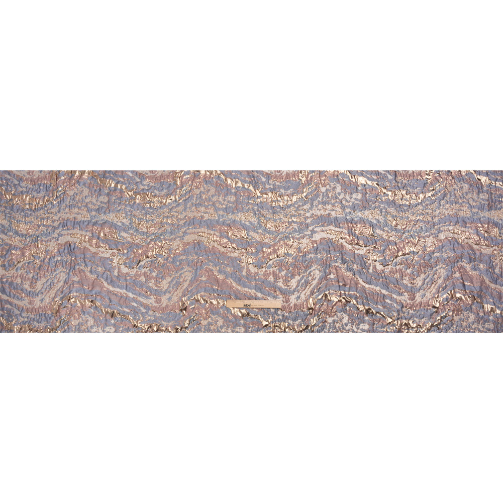Metallic Gold, Mauve and Light Blue Abstract Waves Luxury Brocade Drape