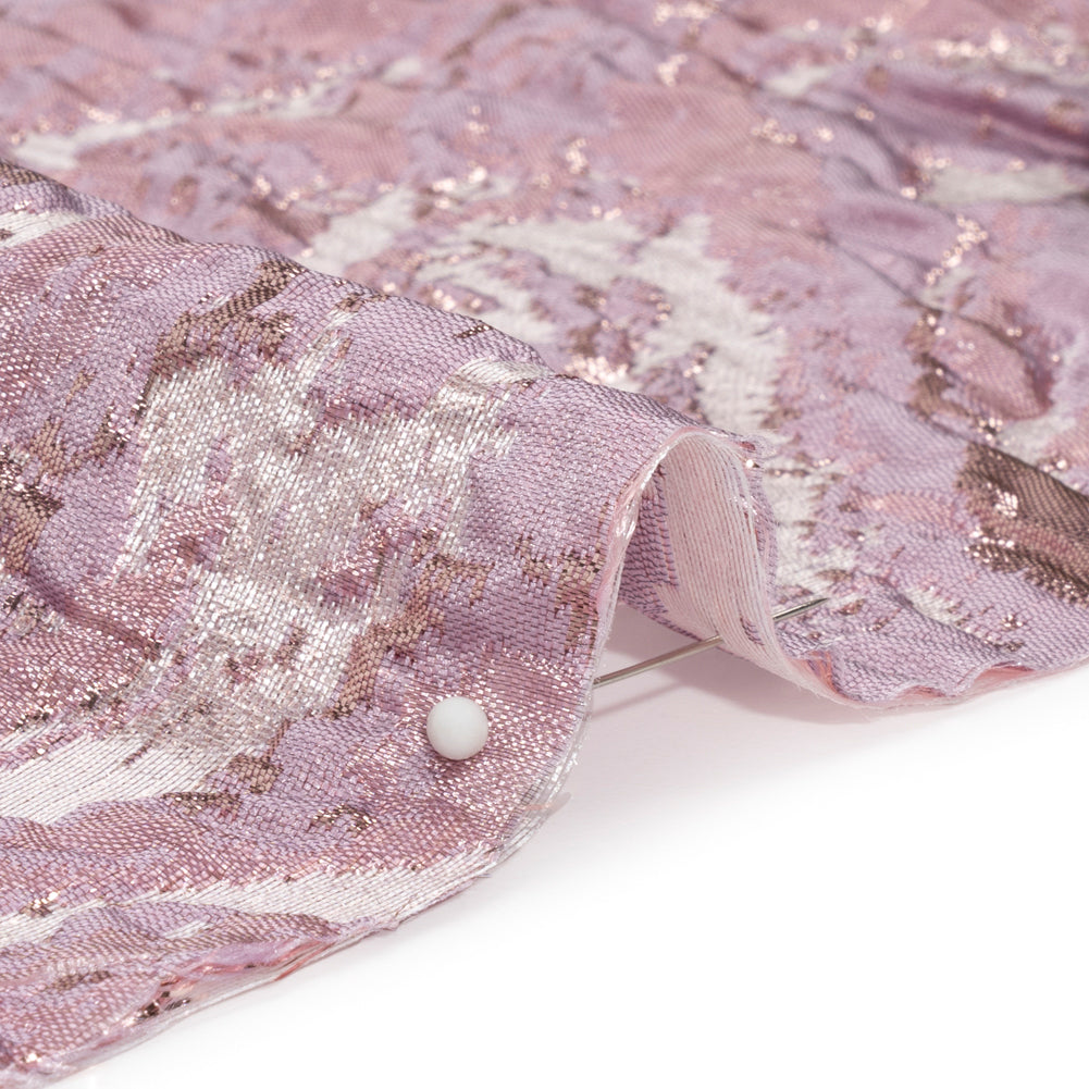 Metallic Rose Gold and Pink Abstract Waves Luxury Brocade - Folded