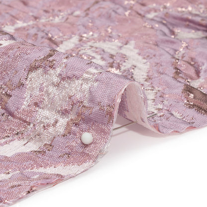 Metallic Rose Gold and Pink Abstract Waves Luxury Brocade - Folded