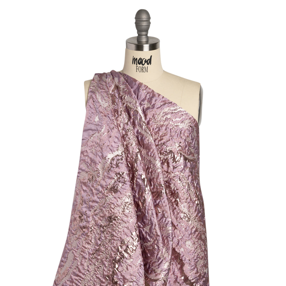 Metallic Rose Gold and Pink Abstract Waves Luxury Brocade - Detail