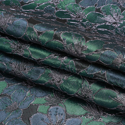 Metallic Black, Navy and Deep Green Floral Frolic Luxury Brocade Full