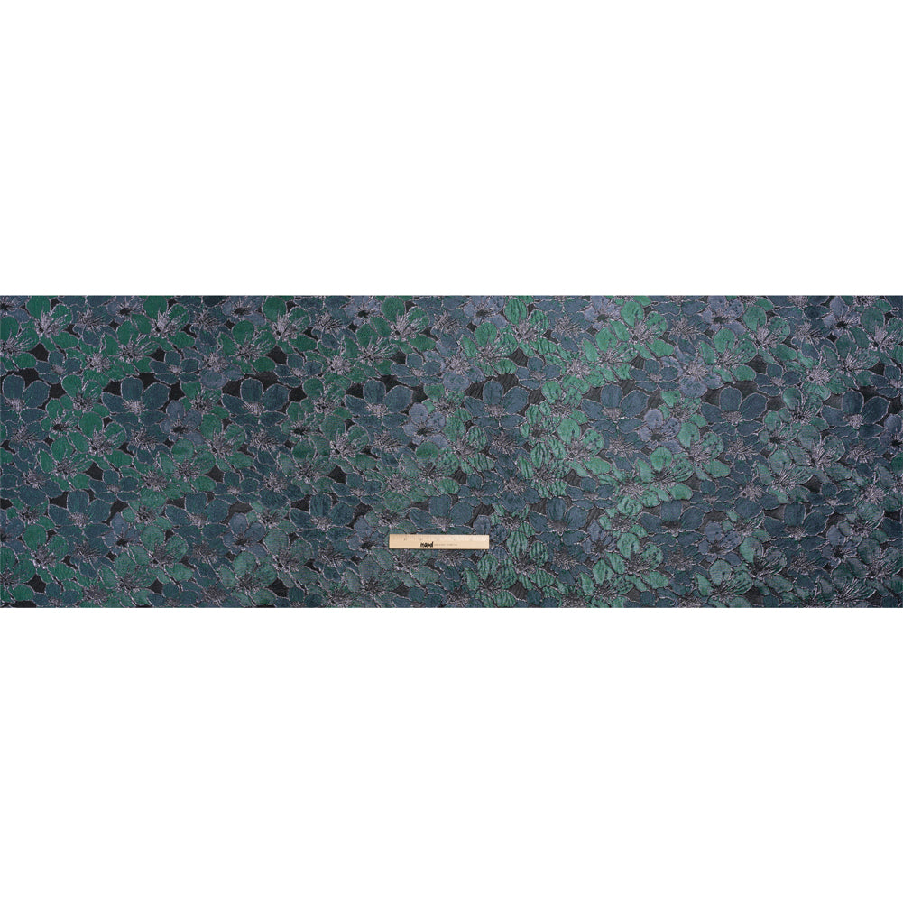 Metallic Black, Navy and Deep Green Floral Frolic Luxury Brocade Drape
