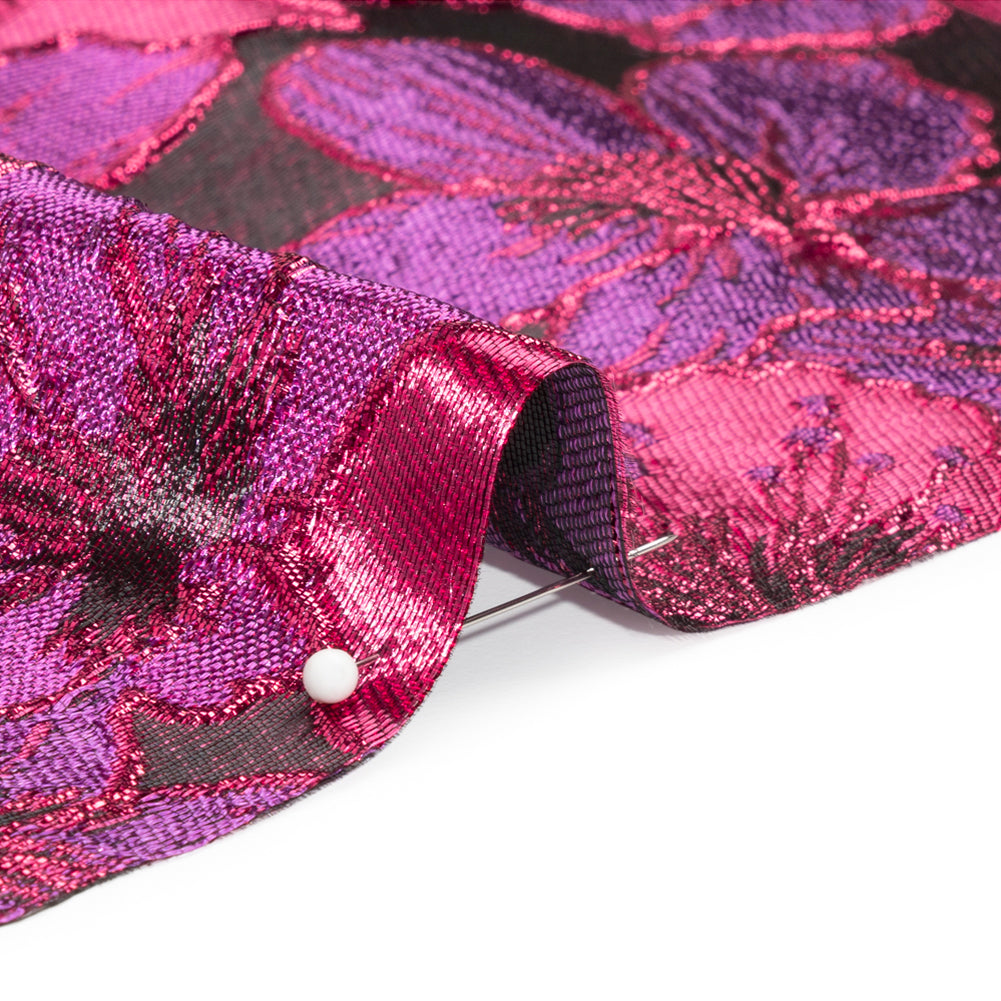 Metallic Hot Pink and Purple Floral Frolic Luxury Brocade Folded