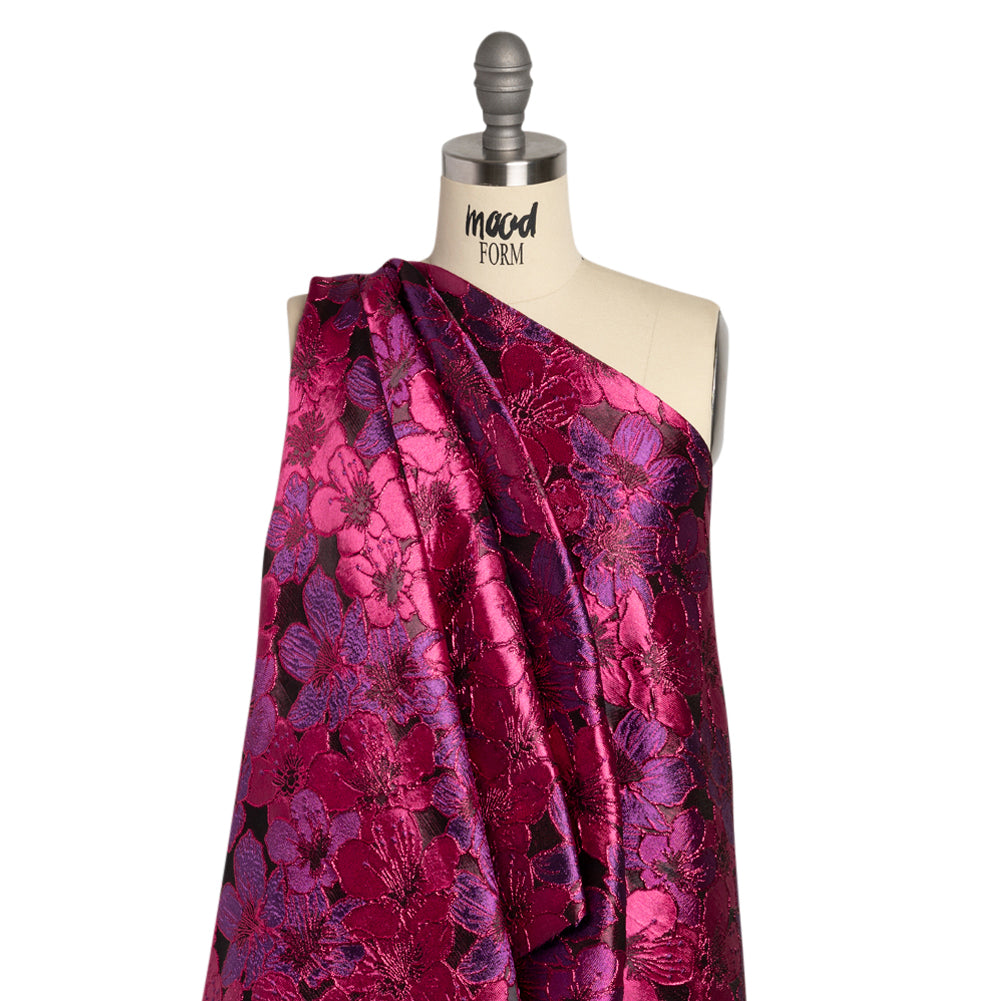 Metallic Hot Pink and Purple Floral Frolic Luxury Brocade Detail