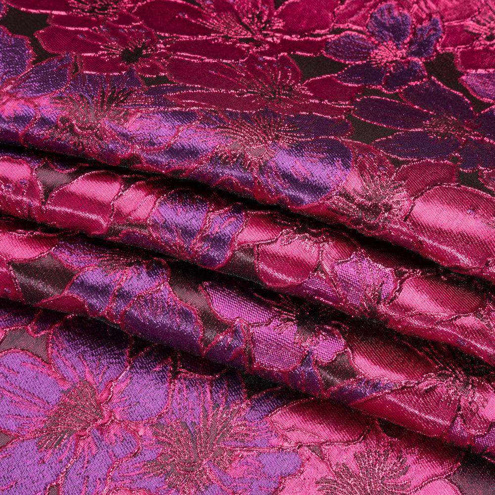 Metallic Hot Pink and Purple Floral Frolic Luxury Brocade Full