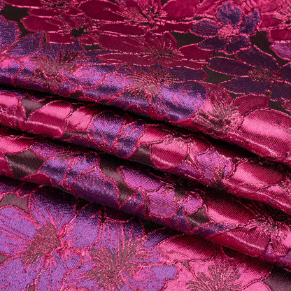 Metallic Hot Pink and Purple Floral Frolic Luxury Brocade Full