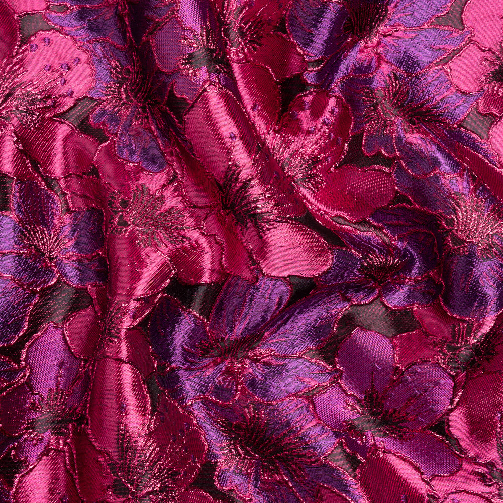 Metallic Hot Pink and Purple Floral Frolic Luxury Brocade