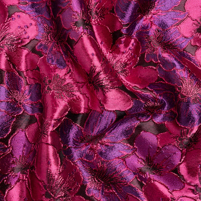 Metallic Hot Pink and Purple Floral Frolic Luxury Brocade