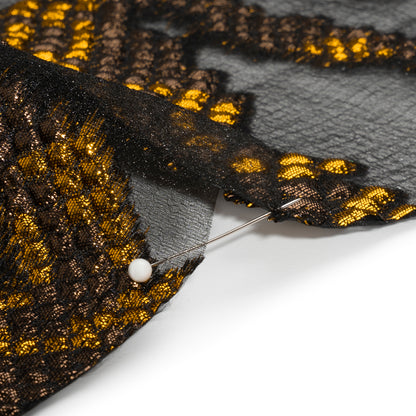 Metallic Gold, Brown and Black Snakeskin Sprawl Burnout Luxury Brocade Folded