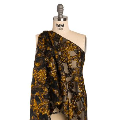 Metallic Gold, Brown and Black Snakeskin Sprawl Burnout Luxury Brocade Detail