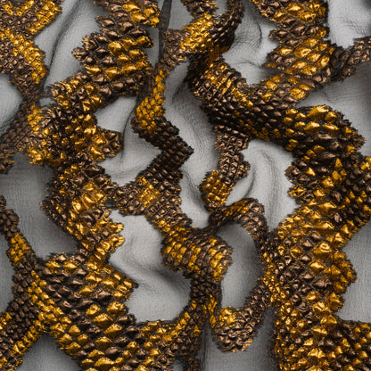 Metallic Gold, Brown and Black Snakeskin Sprawl Burnout Luxury Brocade