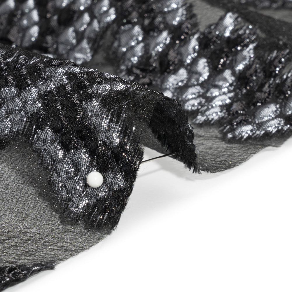 Metallic Gray and Black Snakeskin Sprawl Burnout Luxury Brocade - Folded