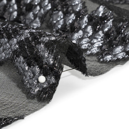Metallic Gray and Black Snakeskin Sprawl Burnout Luxury Brocade - Folded