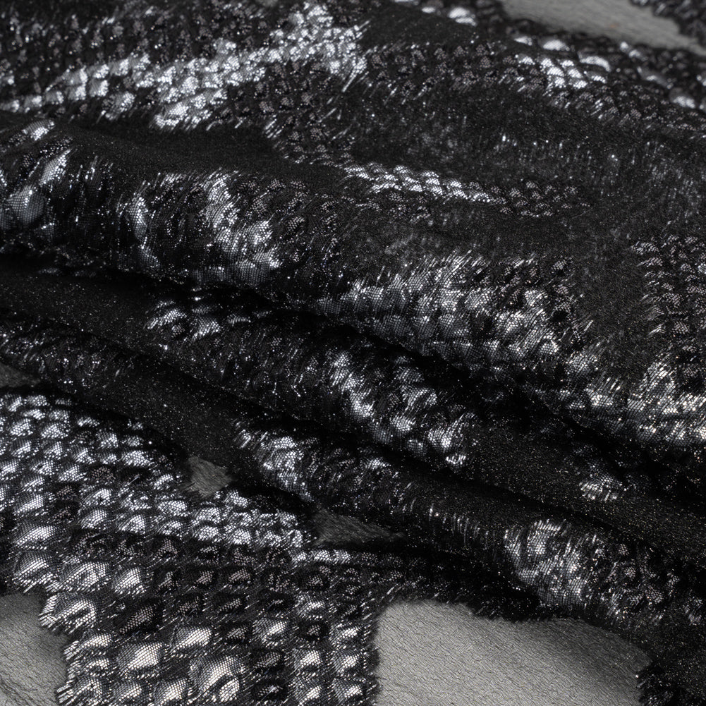 Metallic Gray and Black Snakeskin Sprawl Burnout Luxury Brocade - Full