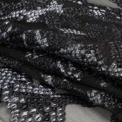 Metallic Gray and Black Snakeskin Sprawl Burnout Luxury Brocade - Full