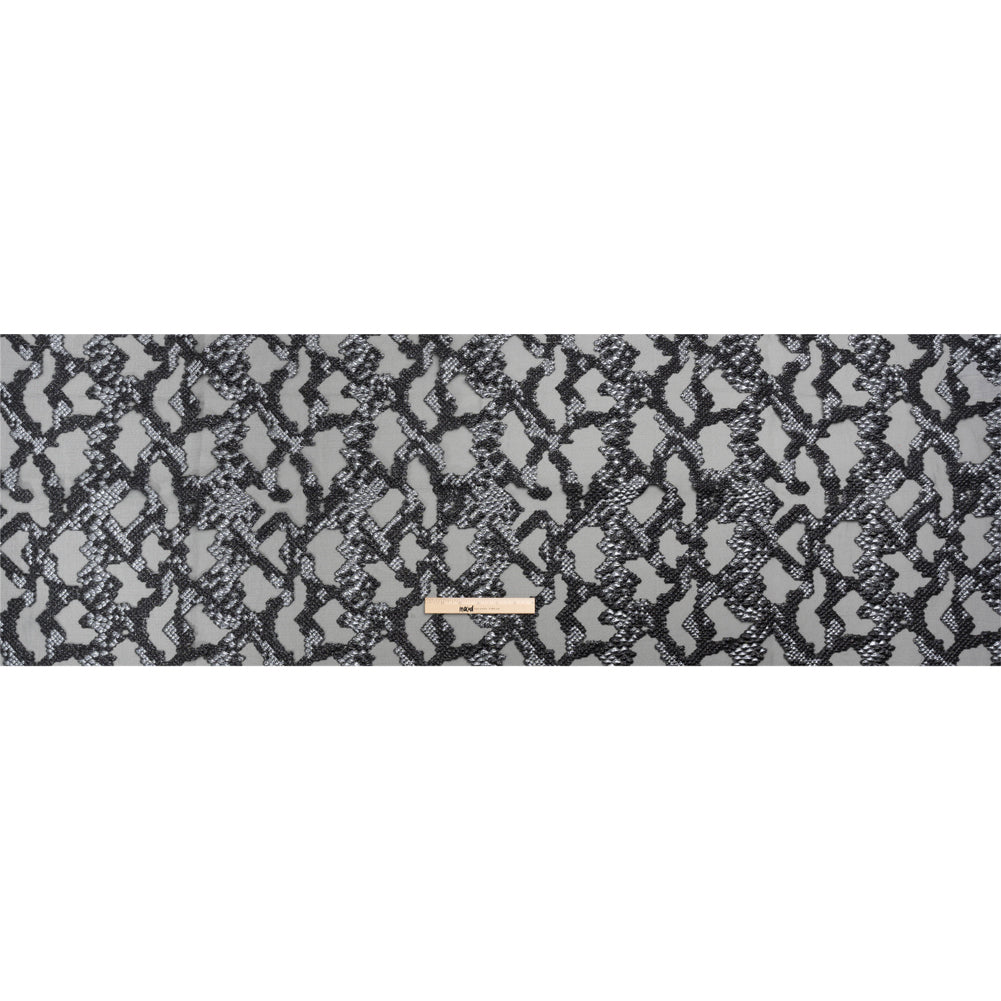 Metallic Gray and Black Snakeskin Sprawl Burnout Luxury Brocade - Drape