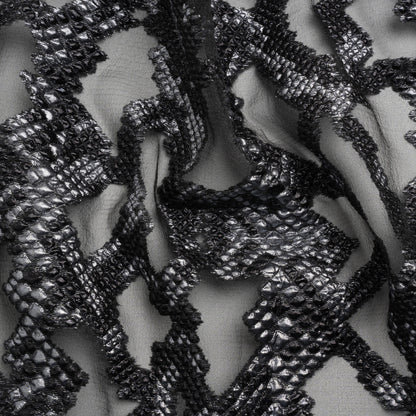 Metallic Gray and Black Snakeskin Sprawl Burnout Luxury Brocade
