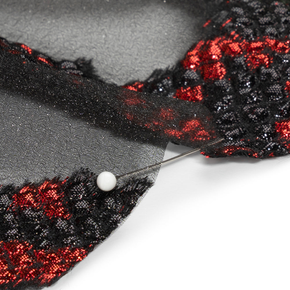 Metallic Red and Black Snakeskin Sprawl Burnout Luxury Brocade - Folded