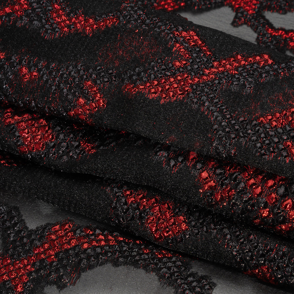Metallic Red and Black Snakeskin Sprawl Burnout Luxury Brocade - Full