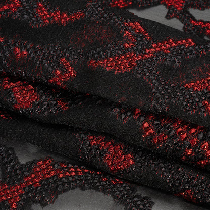 Metallic Red and Black Snakeskin Sprawl Burnout Luxury Brocade - Full