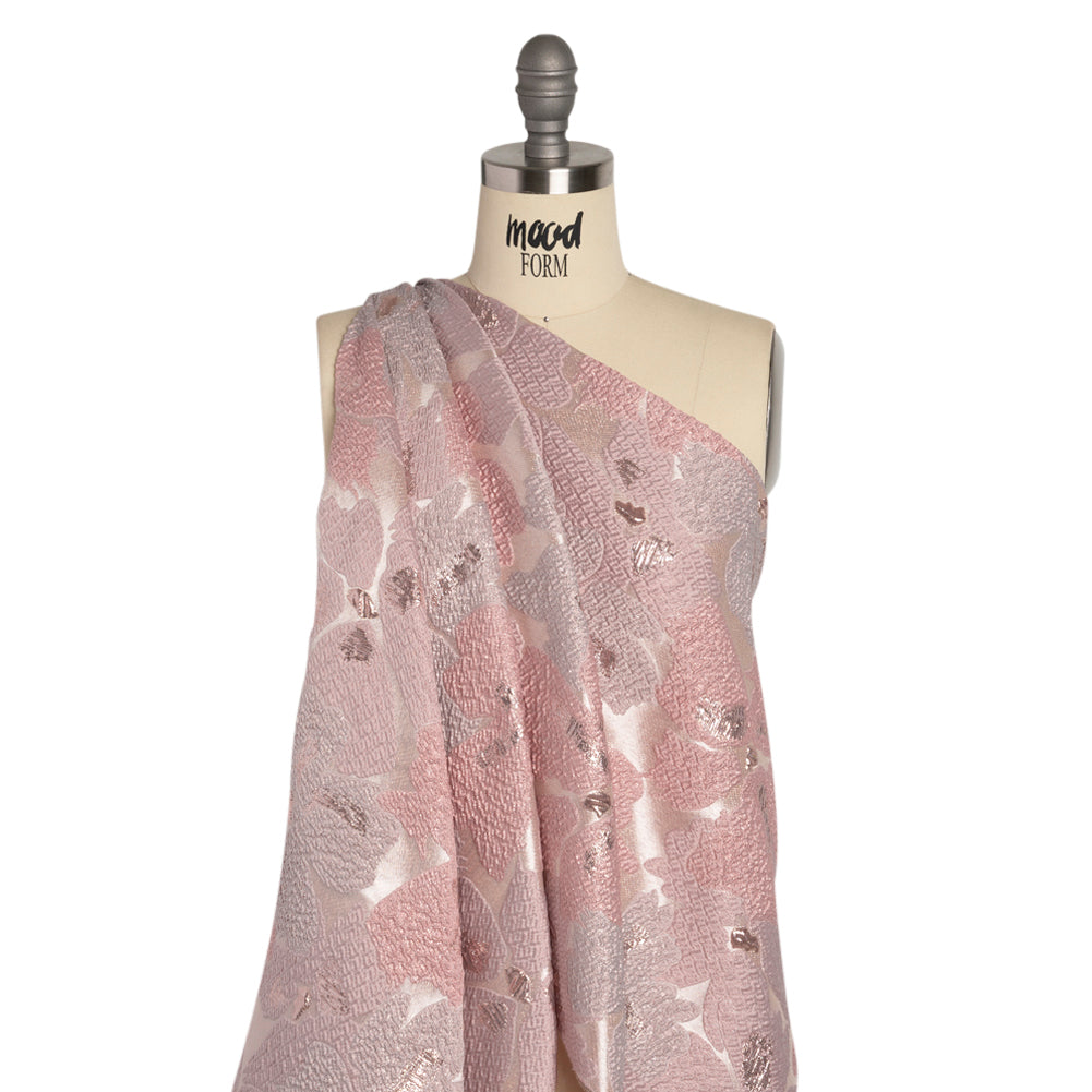 Metallic Rose Gold and Baby Pink Floating Blossoms Luxury Brocade Detail