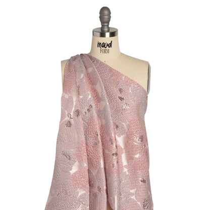 Metallic Rose Gold and Baby Pink Floating Blossoms Luxury Brocade Detail