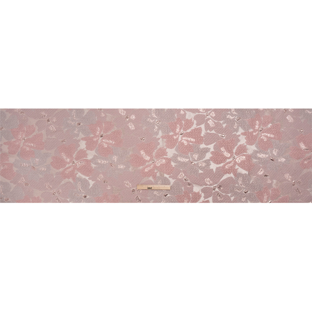 Metallic Rose Gold and Baby Pink Floating Blossoms Luxury Brocade Drape