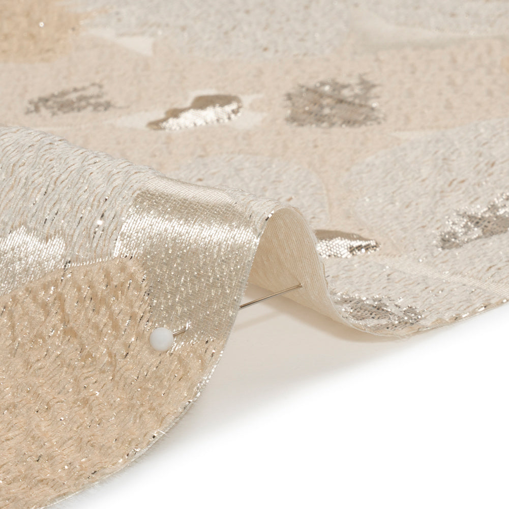 Metallic Silver, Beige and Cream Floating Blossoms Luxury Brocade Folded