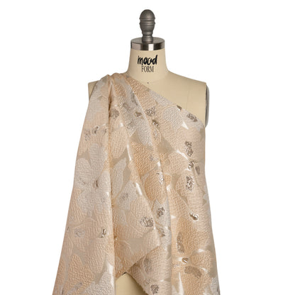 Metallic Silver, Beige and Cream Floating Blossoms Luxury Brocade Detail