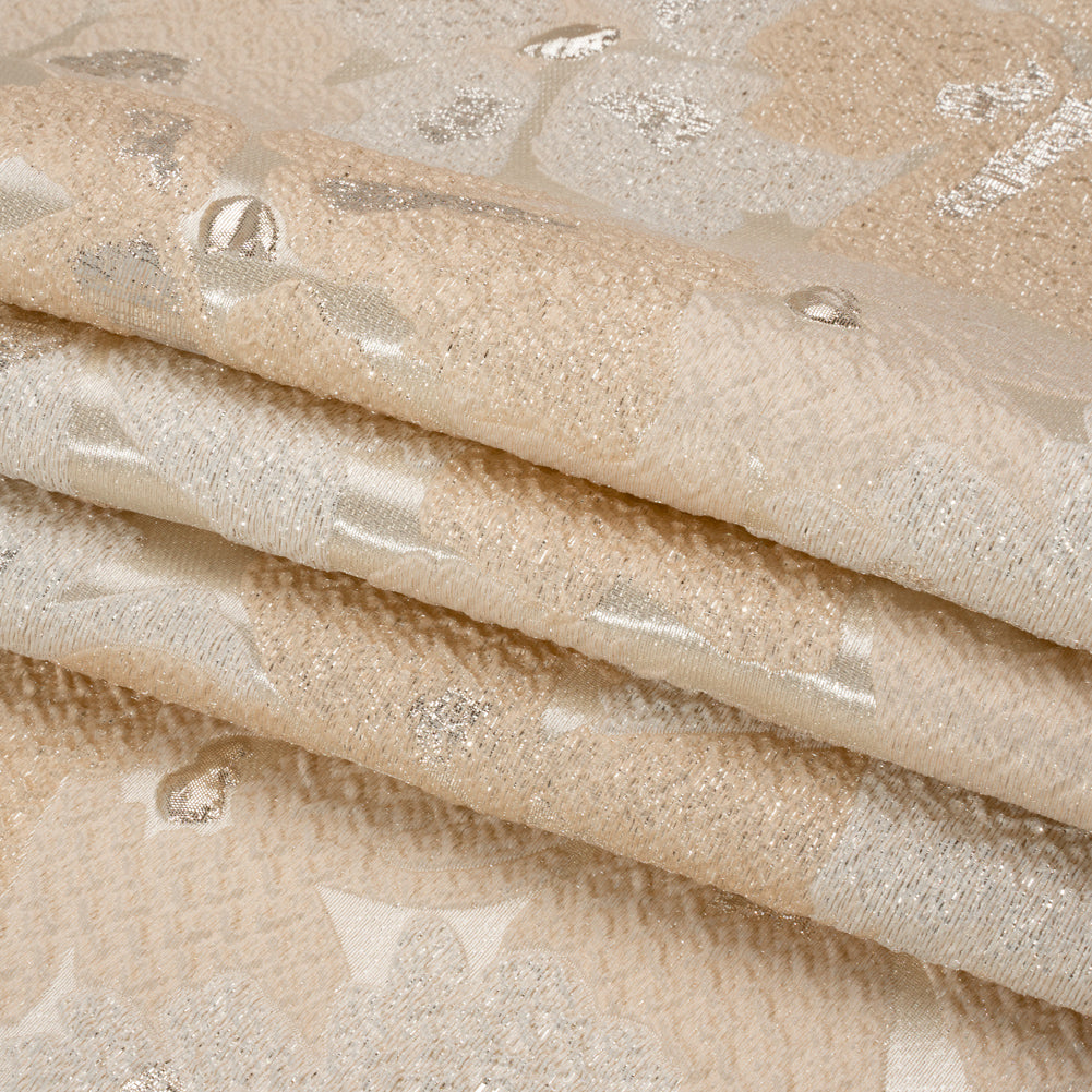 Metallic Silver, Beige and Cream Floating Blossoms Luxury Brocade Full