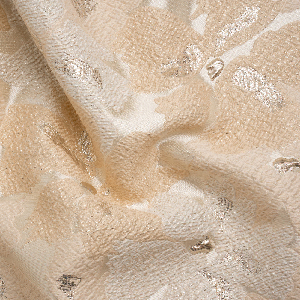 Metallic Silver, Beige and Cream Floating Blossoms Luxury Brocade