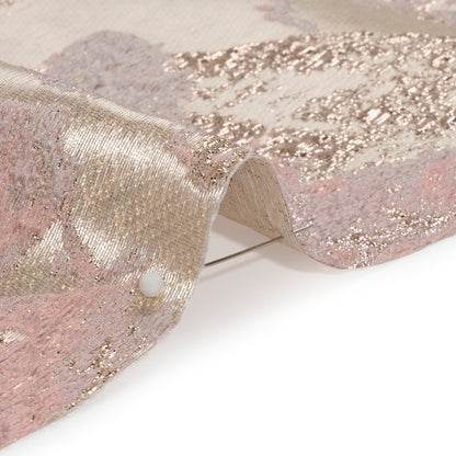 Metallic Silver, Pink and Beige Painted Flowers Luxury Brocade - Folded