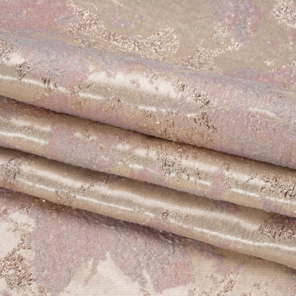 Metallic Silver, Pink and Beige Painted Flowers Luxury Brocade - Full