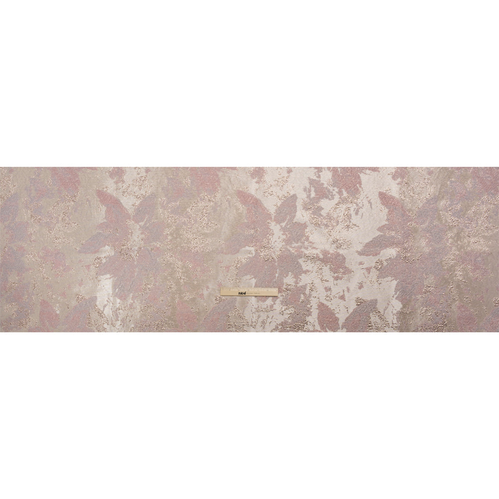 Metallic Silver, Pink and Beige Painted Flowers Luxury Brocade - Drape