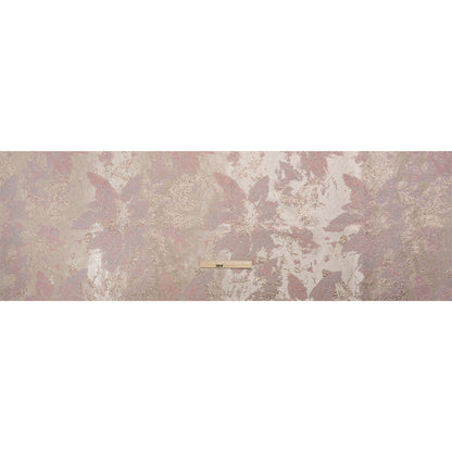 Metallic Silver, Pink and Beige Painted Flowers Luxury Brocade - Drape